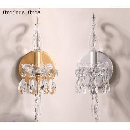 French high-grade candle crystal wall lamp living room corridor Princess bedside lamp European iron LED gold wall lamp
