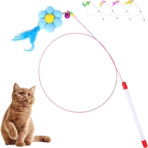 Cat Toy Kitty Feather Toys Funny Colorful Rod Cat Wand Toys Plastic Pet Cat Toys Interactive Stick Pet Cat Accessories