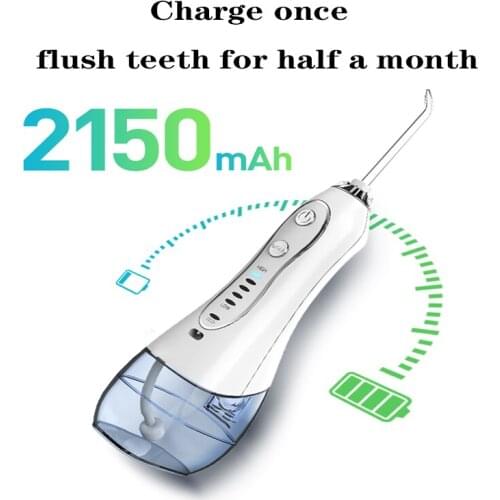 Portable White Oral Irrigator Water Dental Flosser USB Rechargeable Tooth Pick 6 Jet Tip 300ml
