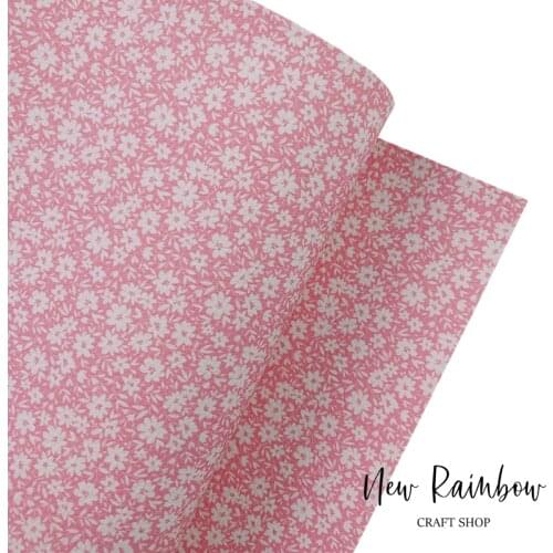 New Rainbow 30x138cm Liberty Flowers Pink & Mustard Faux Leatherette For Making Baby Bows, Hairclips, Accessories, DIY Crafts