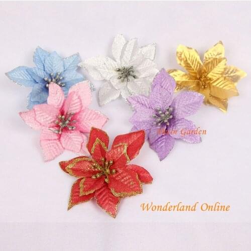 Wholesale Retail 6 Colors 13cm Glitter Side Christmas Flower Head Artificial Fake poinsettia Decorations For Christmas Festival