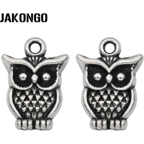 JAKONGO Antique Silver Plated Owl Charm Pendants for Bracelet Jewelry Making Accessories DIY Craft 17x12mm 20pcs/lot