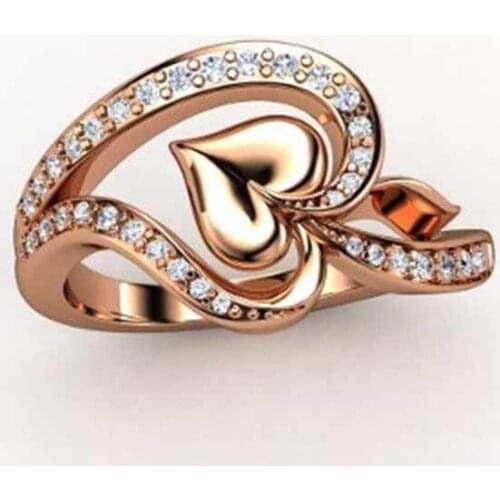 Hainon Love Heart Birthstone Created Rings For Women Fashion Rose Gold Color Hollow Double Heart Engagement Rings Jewelry