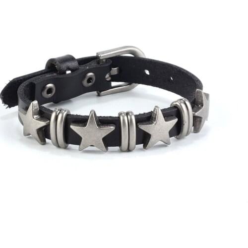 Vintage Style Leather Punk Alloy Bracelet Lolita Hottie Harajuku Colors Metal Stars Design Wristband Rock Gothic Fashion Bangle