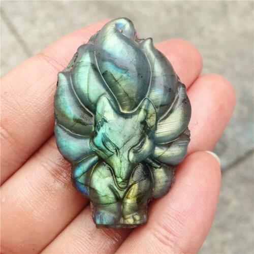 Beautiful crystal carvings natural hand-carved labradorite stone nine-tailed fox necklace fashion jewelry gifts 1pcs