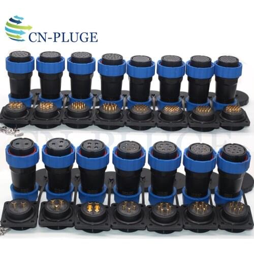 SP28 Square Waterproof Connector 2 3 4 5 6 7 9 10 12 14 16 19 22 24 26 pin female plug and male socket IP68 Panel Mount