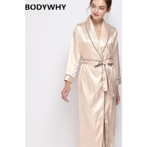Summer Womens Pajamas Lapel Long Thin Nightgown Lace Sexy Pajamas Bathrobes Home Clothing Lingerie Robe Silk Robes for Women