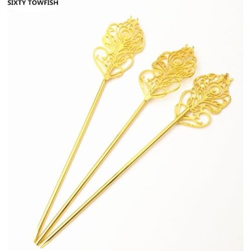 5 Pieces/lot 27mX160mm Metal Hair Jewelry Silver/Gold color/KC Gold Fancy Hair Stick Fashion Headwear For women