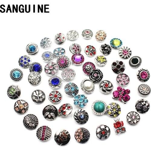 Mixs 50pcs/lot 12MM Snap Buttons Jewelry Rhinestone Silver Metal Vintage Snap Buttons Fit 12mm Snap Bracelet Necklace Jewelry