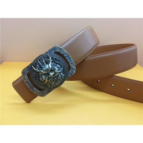Mens Dragon Belt Retro Gold Smooth Buckle Belt Punk Style Ancient Faucet with Jeans Belt Free