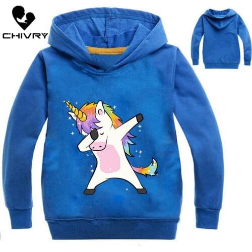 New 2019 Children Kids Spring Autumn Sweatshirt Boys Girls Cute Unicorn Print Long Sleeve Hooded Hoodies Sweatshirt Tops