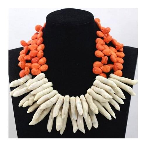 Charming Doulble RowsTeardrop Stone Real Red Coral Necklace Fantastic Jewelry for Women Wedding Gift