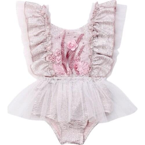 Newborn Baby Girls clothes Tulle Geometry Ruffle Sleeveless Bodysuit backless round neck kids Toddler summer Jumpsuit one pieces
