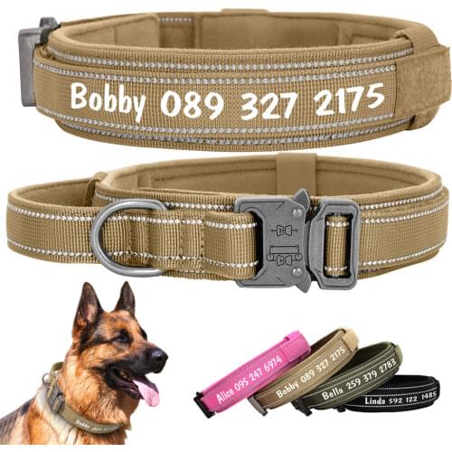 Personalized Dog Collar Military Tactical Dog Training Collars Reflective Durable Free Print With Handle Strong For Large Dogs