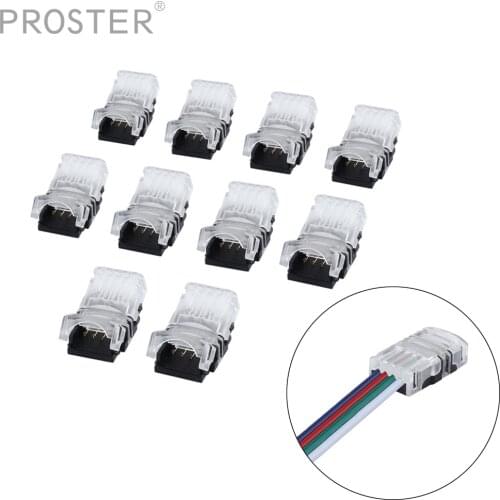 Proster 10Pcs 4 Pin 10MM RGB Strip to Strip Connector for 4pin 10mm RGB IP65 Waterproof Led strip Snap connector 5050 Conductor