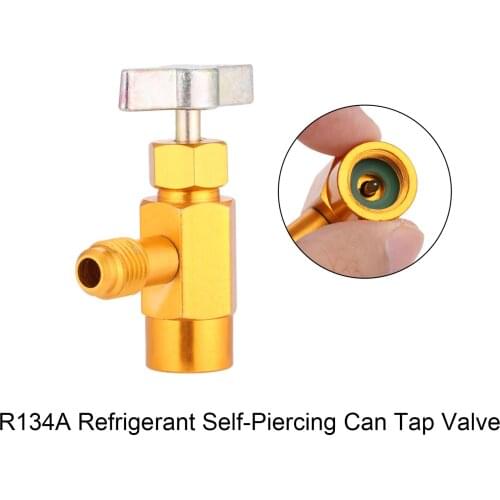 R134A Refrigerant 1/2 ACME Threads 1/4" SAE Bottle Opener Adapter A/C Refrigerant Can Tap Valve Brass Gold Bottle Adapter