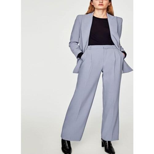 Grey Single Breasted Wide Leg Pants Womens Suit Peak Lapel Fashion Casual Free Style Plus Size Jacket Blazer Pants