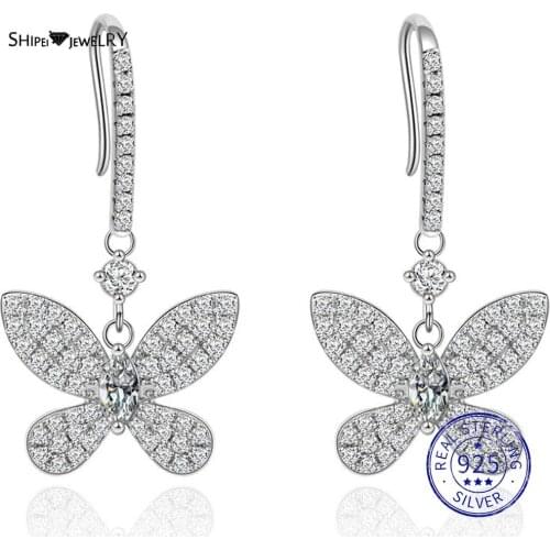 Shipei Luxury 925 Sterling Silver Created Moissanite Diamonds Gemstone Wedding Fine Jewelry Engagement White Gold Drop Earrings