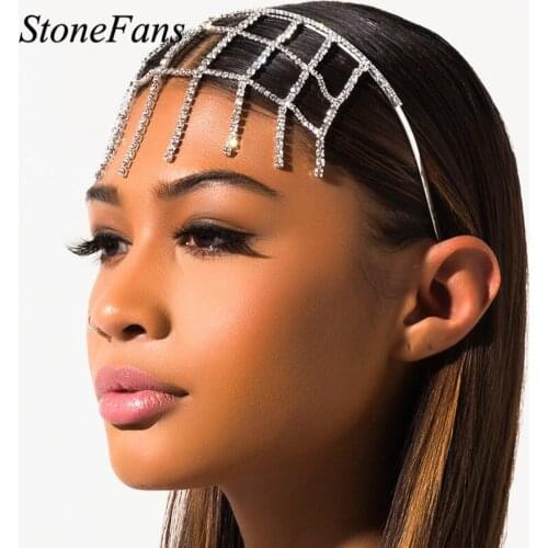 Stonefans Rhinestone Tassel Forehead Chain Head Bands for Women Jewelry Crystal Head Chain Tiara Boho Trendy Hair Hoops Ornament