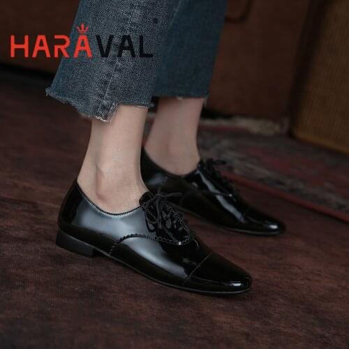 HARAVAL Women Pumps Shoes Low Heels Patent Leather Square Toe Classics Sewing Office & Career Casual Spring/Autumn Black A275
