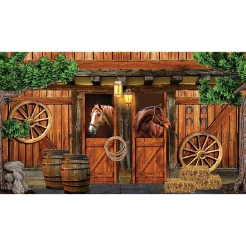 Farm Stable Cowboy Horse Haystack photo studio background High quality Computer print party photo backdrop