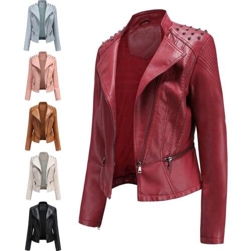 Winter Women Slim Leather Jacket Solid Color Punk Lapel Zipper Short Coat Motorcycle Suit Stitching Jacket Faux Leather куртка