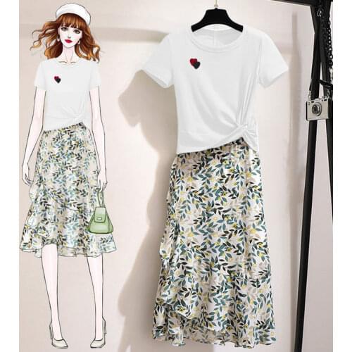 Womens Dress Crop Tops Suit 2021 Summer New High-waisted Beach White Skirt Fashion Pastoral T-shirt And Long Skirts 2 Piece Set