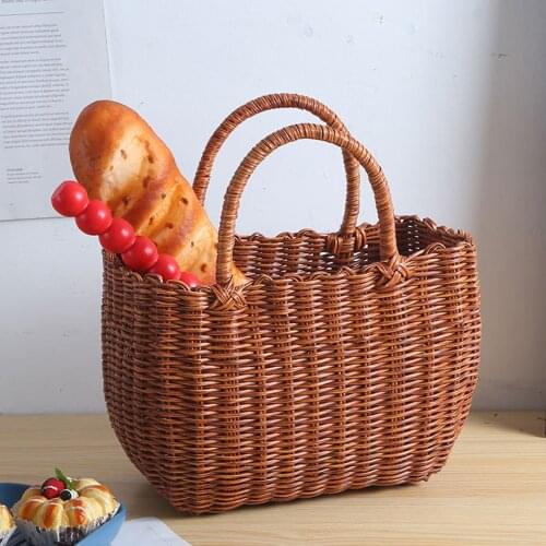 1PC Handmade Wicker Basket Wicker Camping Picnic Basket Shopping Storage Hamper and Handle Wooden Wicker Picnic Basket