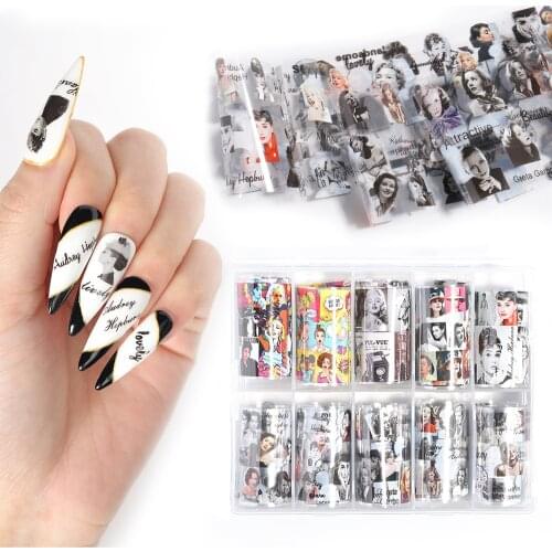 10 roll Nail Foils Paper Nail Art Transfer Sticker Slide Nail Art Decal Nails Accessories Marble Water Slide Wraps 1 Box