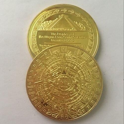 2 pcs Mayan Aztec long count calendar religion mysterious art gift 24k gold plated souvenir coin