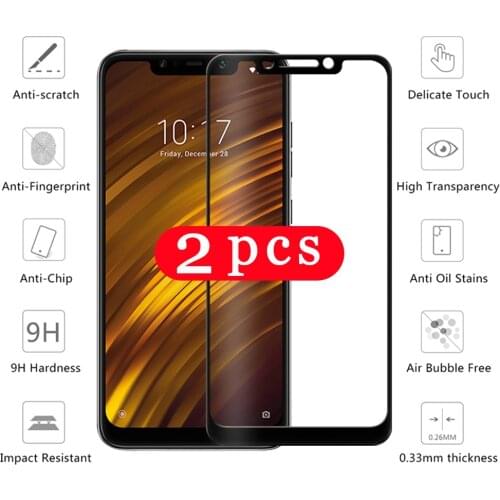 2Pcs full cover screen protector for xiaomi Pocophone F1 Poco C3 X3 M2 X2 F2 pro mi play tempered glass phone protective film