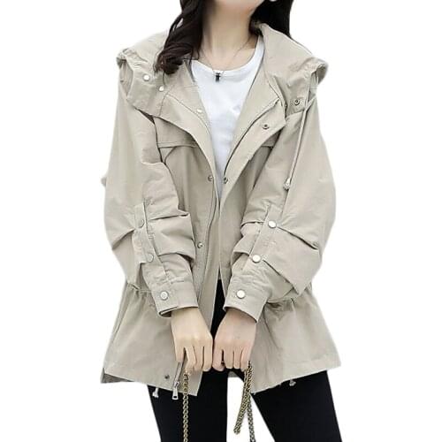 2021 New Spring Autumn Windbreaker Women Long Casual Trench Coat Fashion Womens Hooded Parka Overcoat Gabardina De Mujer Khaki