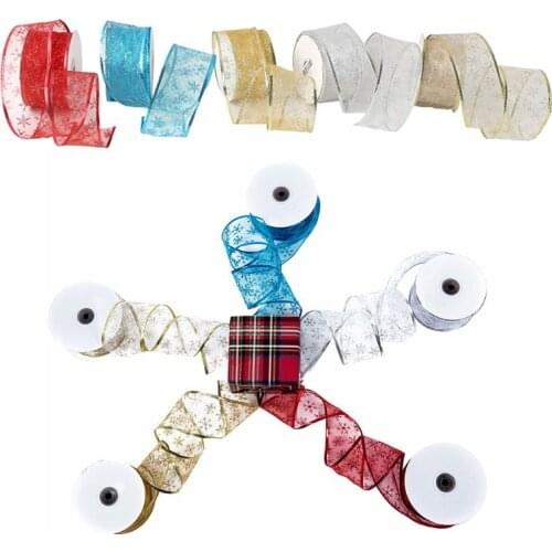 50 Yards/roll Glitter Sheer Wired Snowflake Ribbon for Wedding Party Christmas Tree Decoration Gift Wrapping DIY Craft