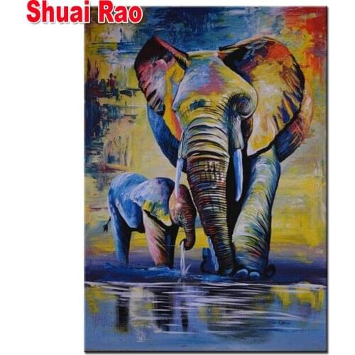 African Mama And Baby Elephant Diamond Painting Cross Stitch Diamond Embroidery 5D DIY Picture Of Rhinestone Home Decor
