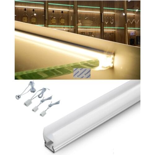 Aluminum LED Glass Shelf Bar Bracket Sensoring Switch For Wine Cupboard Closet Cabinet Bookshelf