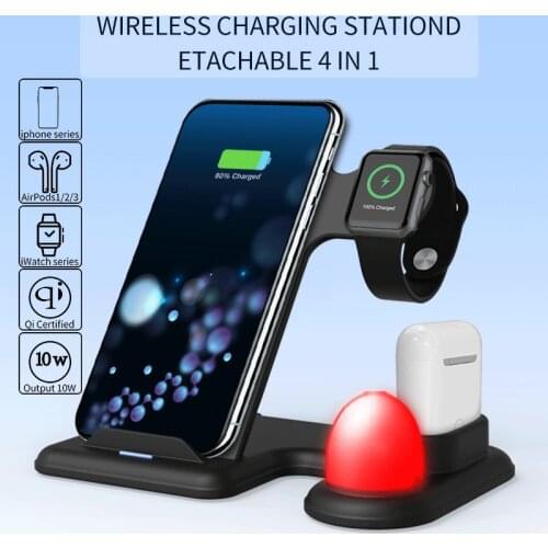 4 in1 Wireless Charger Stand Fast Charging Station Dock With Night Light For iphone 12 11 Pro Max XS Apple iWatch Air Pods
