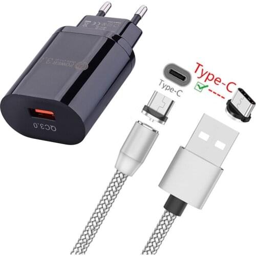 QC 3.0 USB Fast Charger Magnetic Type C Cable For Huawei P40 Pro P30 P20 Lite E Google Pixel 3a XL LG Stylo 5 Motorola One Zoom