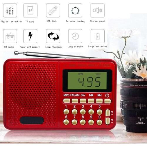 Digital FM/AM/SW Stereo Radio Speaker Support USB TF MP3 Music Player Telescopic Antenna Handsfree Pockets Receiver Outdoor