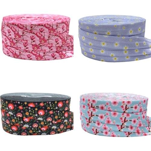 10Yards 15mm Plum Blossom Daisy Sun Flower Print Elastic Wedding Bands Sewing Decoration Accessories