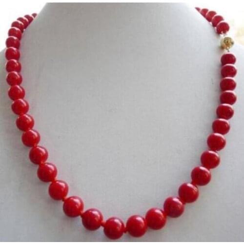 Fermoir 8mm mer rouge corail gemmes collier de perles rondes 17"