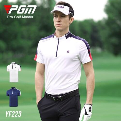 2020 PGM New Summer Quick dry Breathable Golf T-shirt Mens Short Sleeve Zip Collar Golf T-shirt Sportswear tops