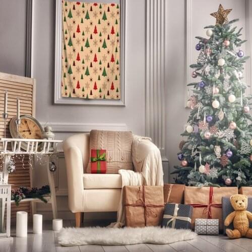 Tapestry Snowflakes Pine Trees Pattern Winter Holidays New Year Decoration Theme Artwork Red Green