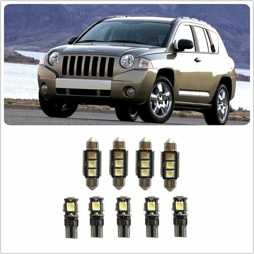 9Pcs White LED Lights Interior Package Kit For Jeep Wagoneer Wrangler Patriot Liberty Compass 1990-2019