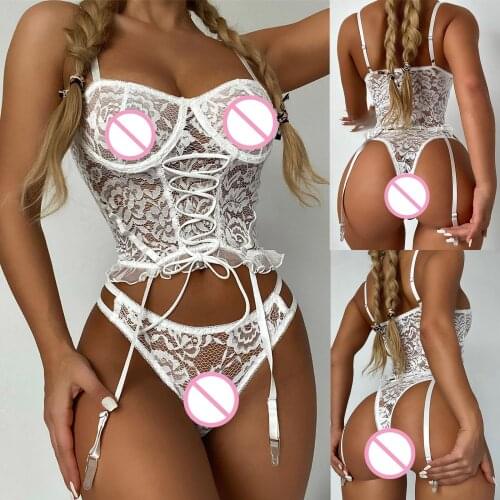 Women Lingerie Sexy Bustier Corset Set Lace Floral Erotic Embroidery Intimates Sleepwear Underwire Bra+Briefs baby doll mujer 00