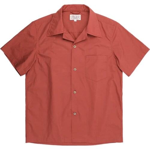 Red Tornado Men Cuban Collar Shirts Retro Plain Short Sleeved Tee Shirts Boxy Fit