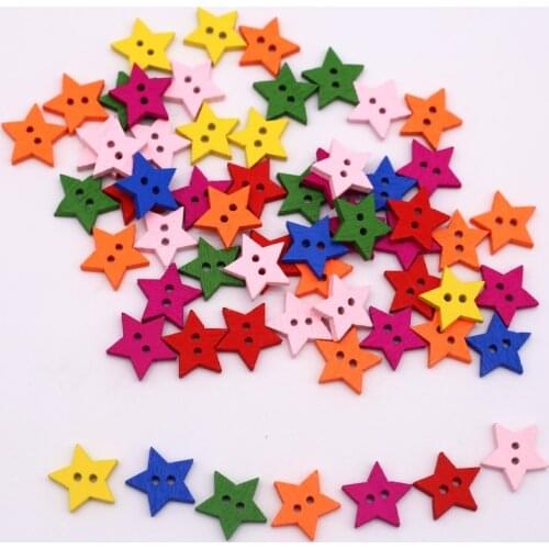 Colorful Five Pointed Star Button Wood Carving Crafts Childrens Gift Wedding Party Decoration DIY Handmade Clothing Accessories