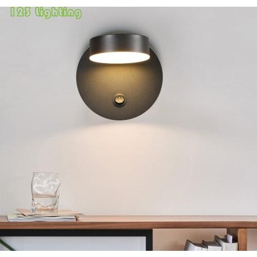Nordic Rotation Round LED Wall Lights With Switch Bedroom Bedside Living Room Wall Sconce Surface Mount Atmosphere Light Fixture