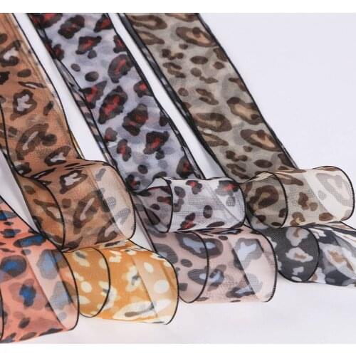 Leopard Print Organza Ribbon Tulle Lace Satin Gift Wrapping Tape Chiffon Handmade Material DIY Hair Bow Cartoon Japanese Pattern