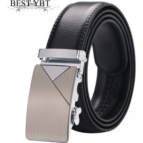 Best YBT Men leather belt Luxury high quality Alloy Automatic buckle men belt Business affairs fashion men belt size 110-130 cm