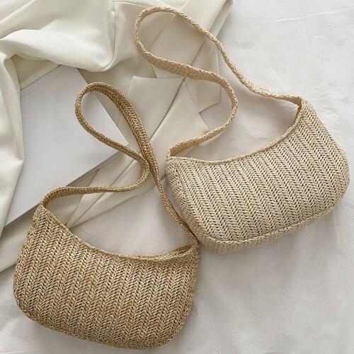 Fashion Women Summer Beach Vacation Solid Color Shoulder Underarm Bag Ladies Woven Small Handbags Purse for Travel Square Bags